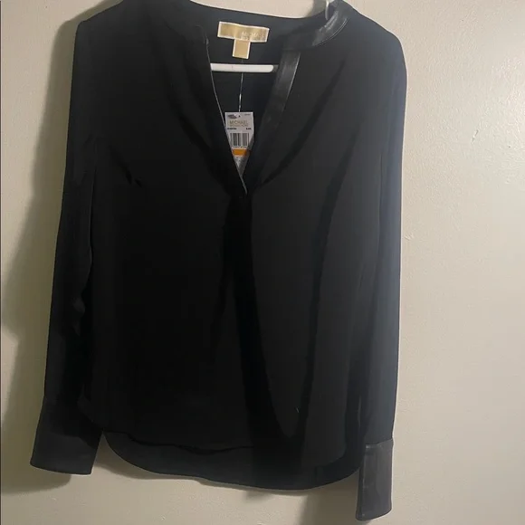 Michael Kors Black Blouse with Leather Trim - Picture 1 of 10